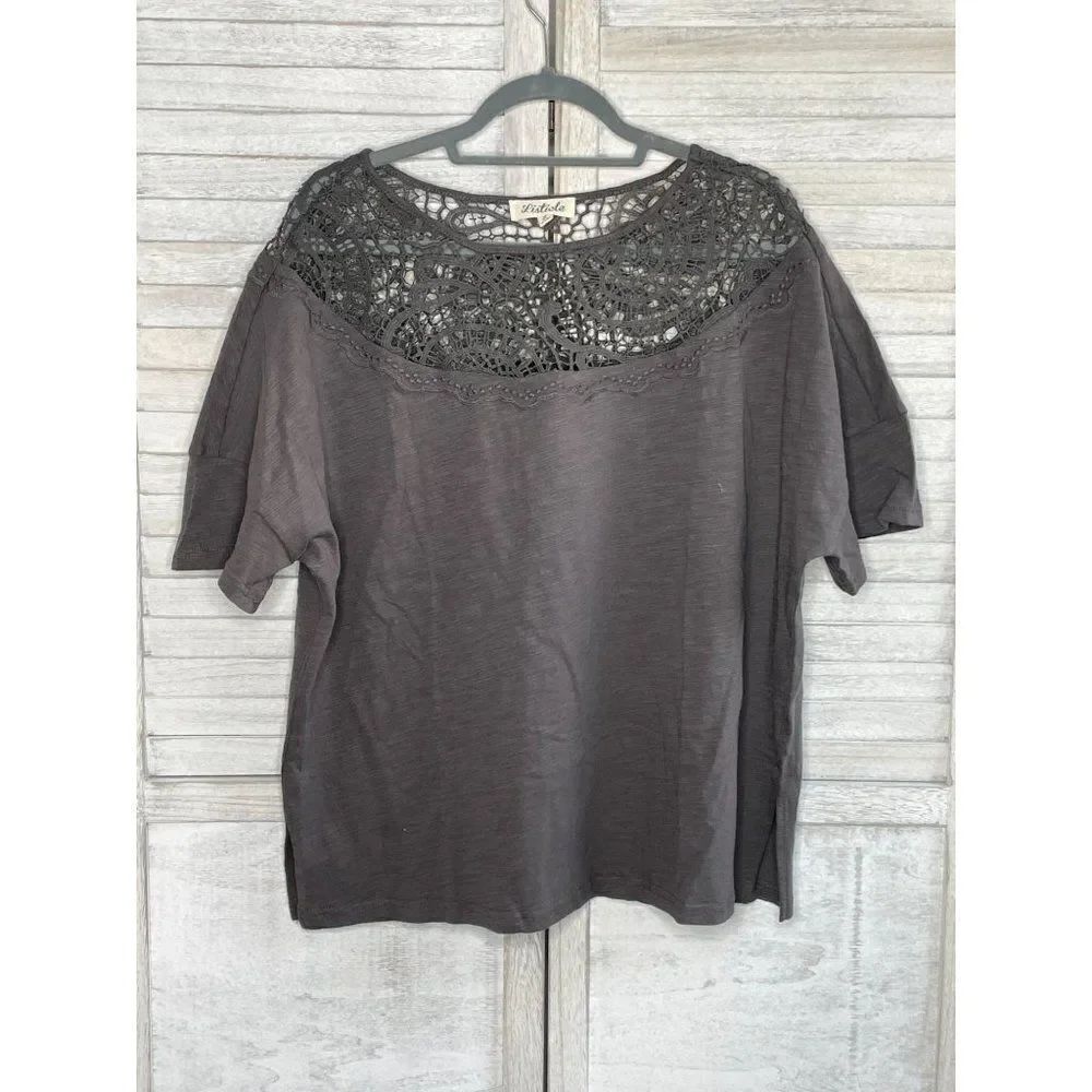 Listicle Gray Oversized Short Sleeve Crochet Top Size Small NEW